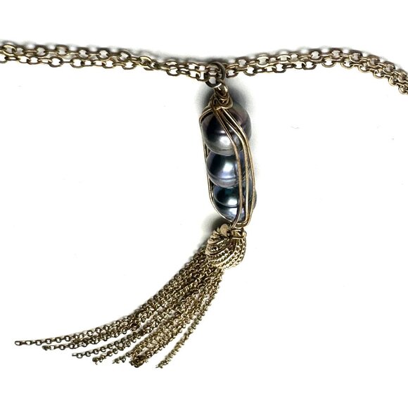 Wire-Wrapped Peacock Pearl "Peapod" Pendant Necklace — Double-Stranded EUC - Picture 9 of 10